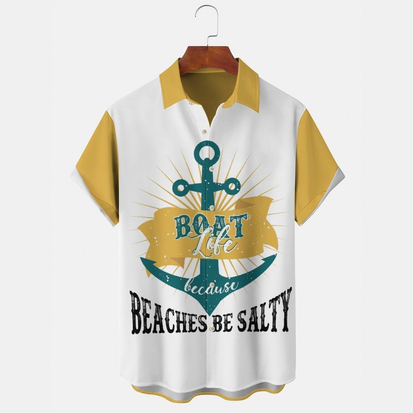 BEACHES BE SALTY Men's Casual Stand Collar Soft & Breathable Short Sleeve Shirt