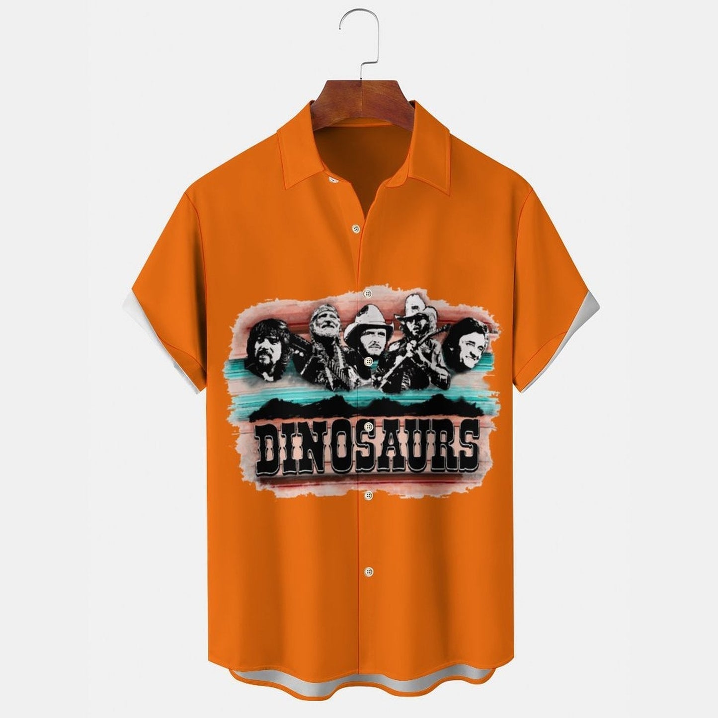 DINOSAURS Men's Casual Stand Collar Soft & Breathable Short Sleeve Shirt