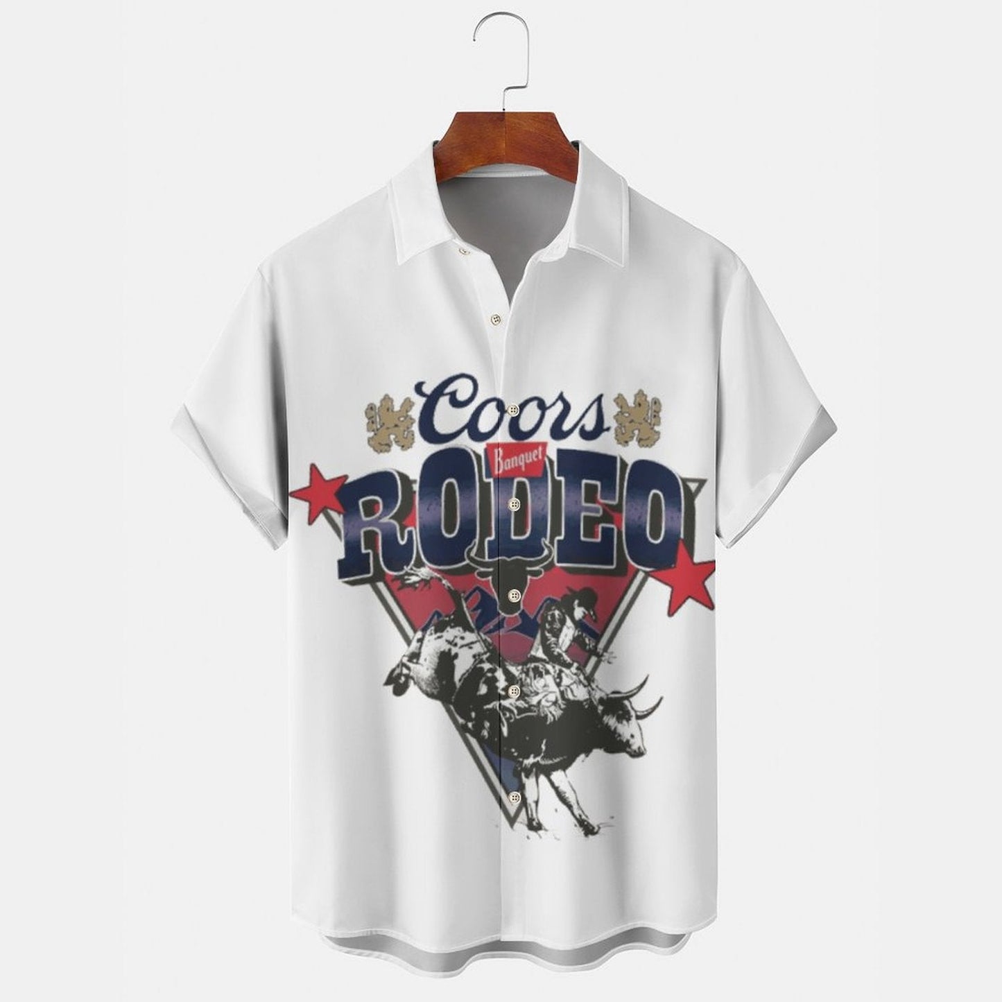 COW RODEO Men's Casual Stand Collar Soft & Breathable Short Sleeve Shirt