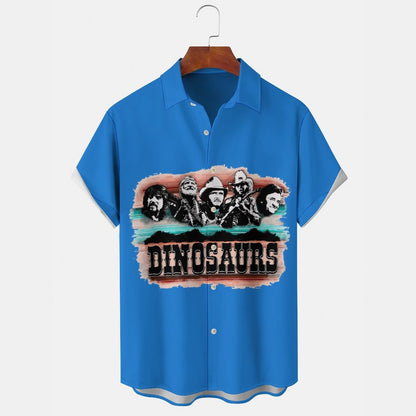 DINOSAURS Men's Casual Stand Collar Soft & Breathable Short Sleeve Shirt