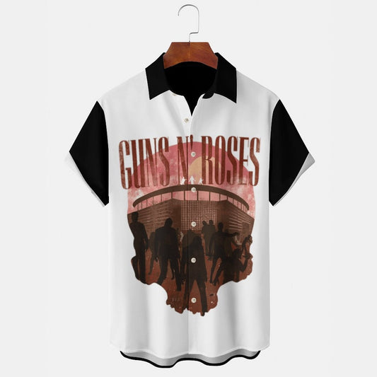 Guns N' Roses Men's Casual Stand Collar Soft & Breathable Short Sleeve Shirt
