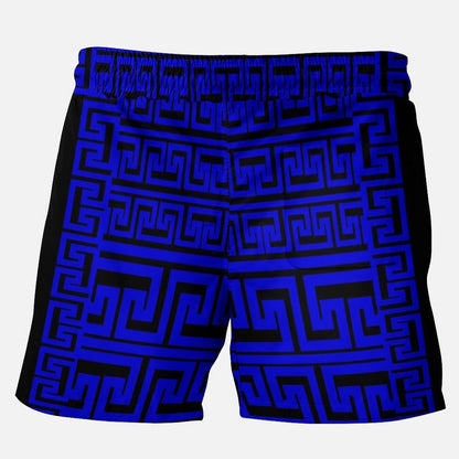 Blue&Black Pattern Stretch Plus Size Shorts