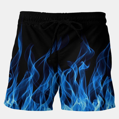 Blue Flame Pattern Stretch Plus Size Shorts