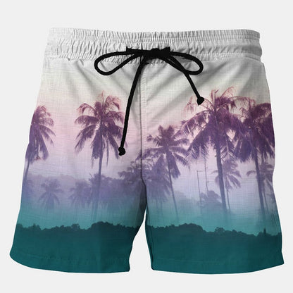 Coconut Tree Gradient Color Stretch Plus Size Shorts